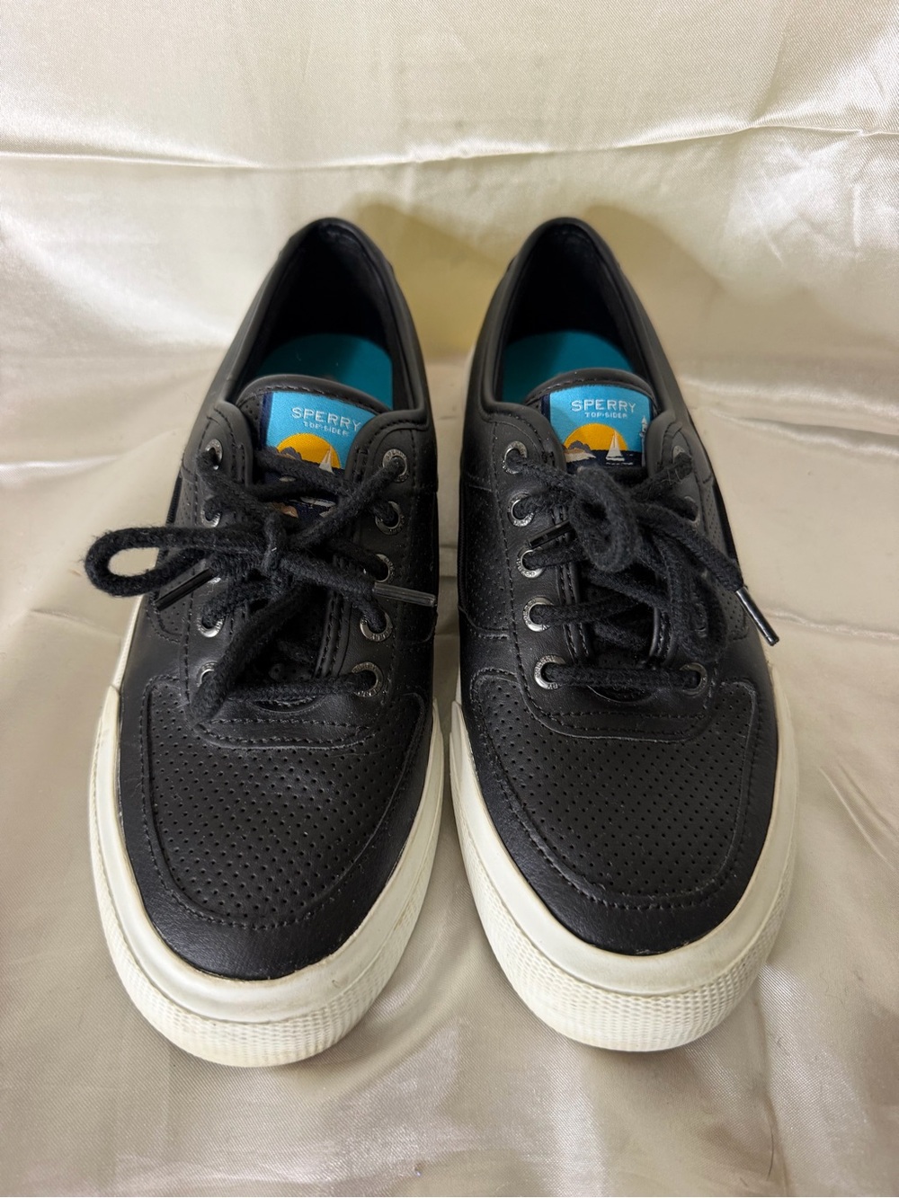 Sperry Soletide STS86509 Women’s 7 Black Leather Perforated Sneakers